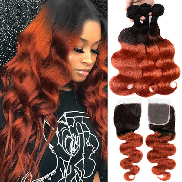 Dark Roots Orange-Red orders Wavy Wig