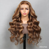 360 Frontal Wigs Honey Blonde with Piano Highlights Body Wave Human Hair Wig