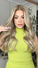 Pale Blonde Highlights Wigs 100% Real Human Hair for Caucasian 180% Density