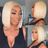 613 Blonde Straight Bob Wig with Middle Part Human Hair Wigs