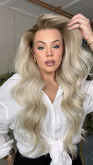 White Blonde Wigs with Brown Roots 100% Real Human Hair for Caucasian 180% Density