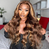 360 Frontal Wigs Honey Blonde with Piano Highlights Body Wave Human Hair Wig