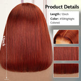 Glueless Reddish Brown Color Bob Straight Human Hair Wig