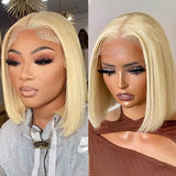 613 Blonde Straight Bob Wig with Middle Part Human Hair Wigs