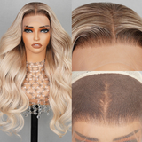 Ombre Ash Blonde Highlight Blonde #20 Color Wigs with Dark Roots 100% Human Hair