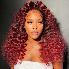 Loose Deep Wave Burgundy 99J Red Colored Wigs 100% Human Hair Undetectable Lace