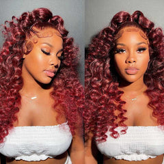 Loose Deep Wave Burgundy 99J Red Colored Wigs 100% Human Hair Undetectable Lace