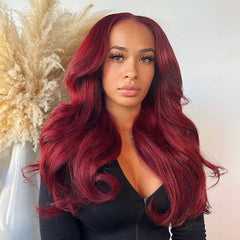 #99J Burgundy Wine Red Body Wave Glueless 4x4 Lace Human Hair Wigs