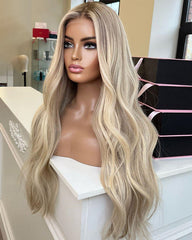 Blonde Highlights Lace Front Wigs for White Women 100% Human Hair