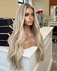 Blonde Highlights Lace Front Wigs for White Women 100% Human Hair