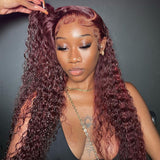 #99J Colored Jerry Curly Burgundy 13x4 Lace Front Human Hair Wig