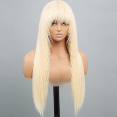 613 Blonde Layered Straight Machine Made Lightweight Human Hair Wig With Fringe (Bangs)