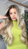 Ombre Pale Beige Blonde Wigs 100% Real Human Hair for Caucasian 180% Density