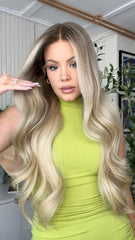 Ombre Pale Beige Blonde Wigs 100% Real Human Hair for Caucasian 180% Density