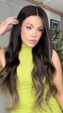 Black to Warm Gray Ombre Wigs 100% Real Human Hair for Caucasian 180% Density