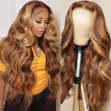 Body Wave Glueless Honey Blonde Piano Highlights Colored Human Hair Wigs