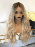 Long Wavy Ombre Blonde Preplucked Lace Front Wigs for White Women 100% Human Hair