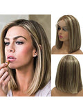 Brown Blonde Highlights Short Balayage Bob Wigs for White Women 100% Human Hair