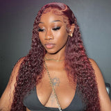 #99J Colored Jerry Curly Burgundy 13x4 Lace Front Human Hair Wig