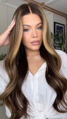 Brown Highlights Wigs 100% Real Human Hair for Caucasian 180% Density