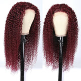 #99J Colored Jerry Curly Burgundy 13x4 Lace Front Human Hair Wig