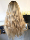 Long Wavy Ombre Blonde Preplucked Lace Front Wigs for White Women 100% Human Hair