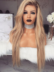 Long Ombre Blonde Human Lace Front Wigs for White Women 100% Human Wigs