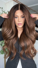 Brunette Wigs 100% Real Human Hair for Caucasian 180% Density