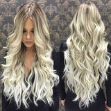 Long Ombre Blonde Wavy Human Hair Wigs for White Women 100% Human Hair