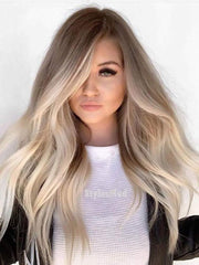 Long Ombre Blonde Human Lace Front Wigs for White Women 100% Human Hair