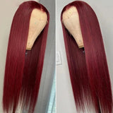 Burgundy 99J Wine Red Colored Human Hair Wigs Straight Undetectable Lace