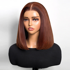 #4 Chestnut Brown Bob Straight Highlight Colored 4x4 Lace Glueless Human Hair Wig