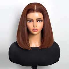 #4 Chestnut Brown Bob Straight Highlight Colored 4x4 Lace Glueless Human Hair Wig