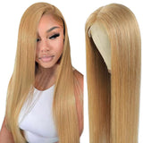 #27 Light Brown Colored Glueless Wig Straight Glueless Human Hair 4x4 Closure Wigs Free Part
