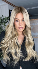 Ashy Blonde Wigs with Dark Roots 100% Real Human Hair for Caucasian 180% Density