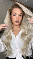 White Blonde Wigs with Brown Roots 100% Real Human Hair for Caucasian 180% Density