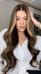 Brown Highlights Wigs 100% Real Human Hair for Caucasian 180% Density