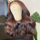 Chestnut Dark Brown Color Wig Body Wave Human Hair Free Part