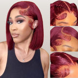 Burgundy Red 99J Color Bob Wig Straight Human Hair Wigs for Black Women 180% Density