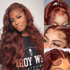 #33 Reddish Auburn Color Body Wave 13x4 Lace Front Human Hair Wigs