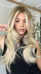 Ombre Ashy Blonde Wigs 100% Real Human Hair for Caucasian 180% Density