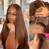 Straight #4 Chestnut Brown Color Lace Front Glueless Wig Human Hair Wigs