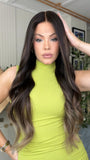 Black to Warm Gray Ombre Wigs 100% Real Human Hair for Caucasian 180% Density