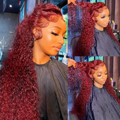 #99J Colored Jerry Curly Burgundy 13x4 Lace Front Human Hair Wig