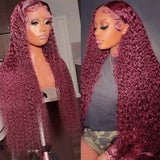 #99J Colored Jerry Curly Burgundy 13x4 Lace Front Human Hair Wig