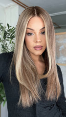 Toffee Blonde Highlights Wigs 100% Real Human Hair for Caucasian 180% Density