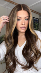 Brown Highlights Wigs 100% Real Human Hair for Caucasian 180% Density