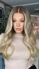 Ombre Ashy Blonde Wigs 100% Real Human Hair for Caucasian 180% Density