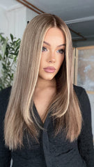 Toffee Blonde Highlights Wigs 100% Real Human Hair for Caucasian 180% Density