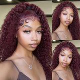 #99J Colored Jerry Curly Burgundy 13x4 Lace Front Human Hair Wig